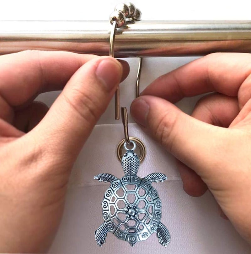 Aimoye Sea Turtles Shower Curtain Hooks Rings - Silver Metal Shower Hooks for Shower Curtain, Rust Proof Shower Curain Hooks Clips Bathroom Accessories Set, Ocean Tropical Beach Theme Bathroom Decor - Image 4